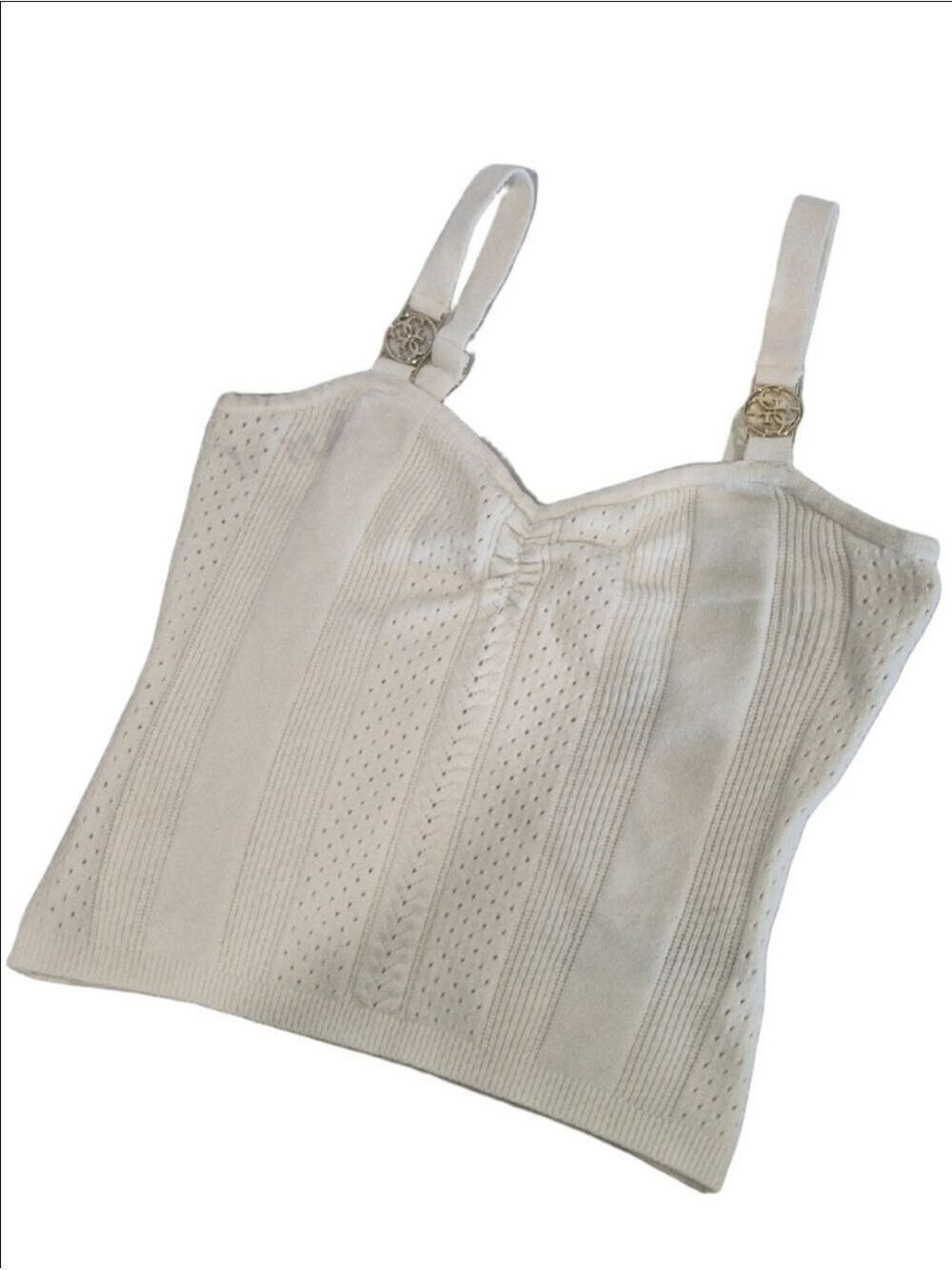 GUESS  Cecilia Cotton Blend White   Cropped Tank Top